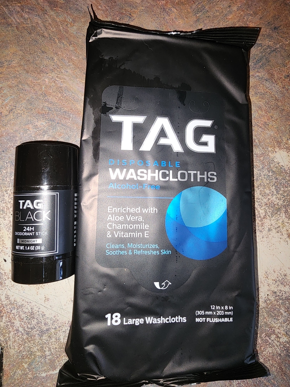 TAG Disposable Washcloths - Black Packaging with Blue Accent
